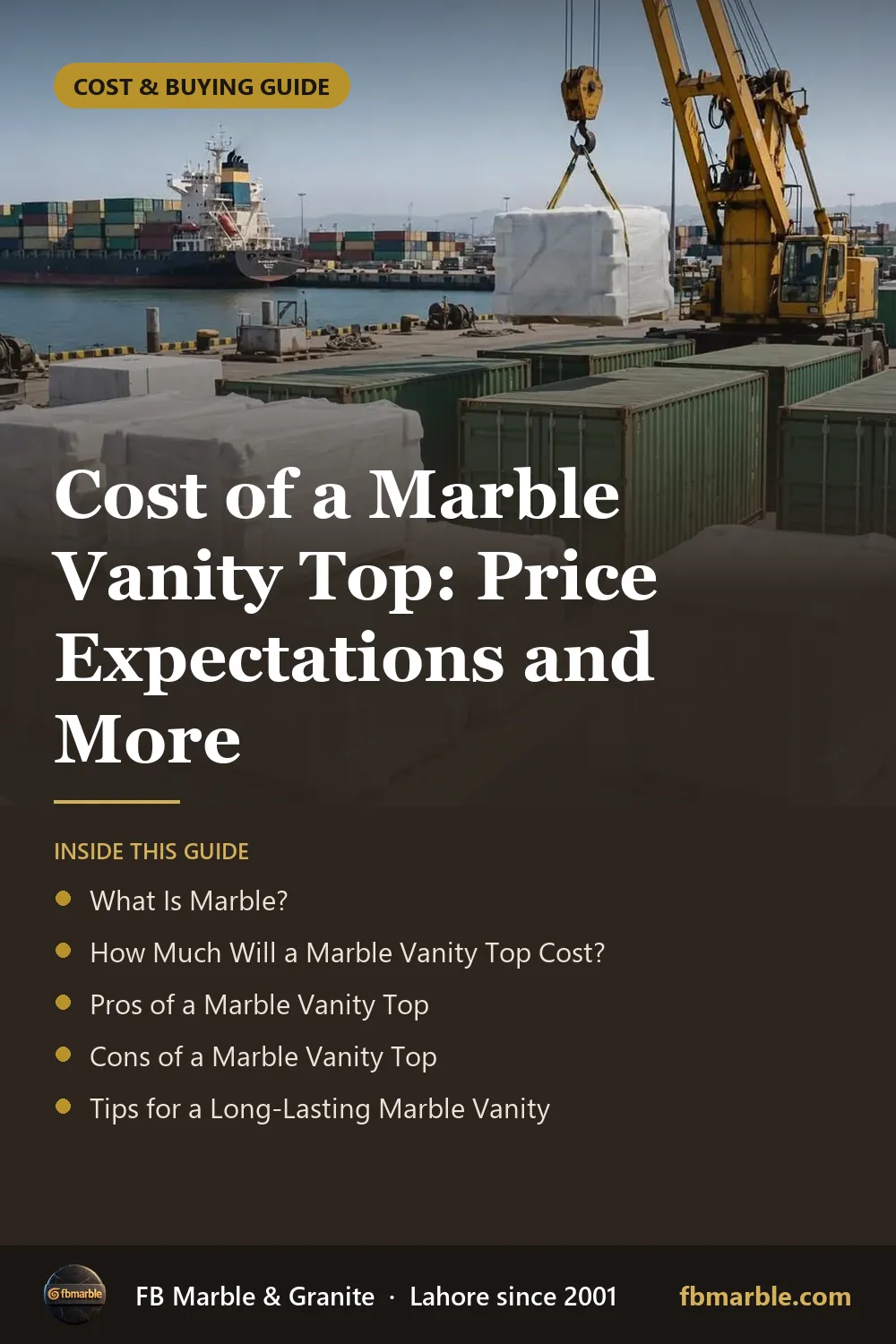 Pinterest graphic: Cost of a Marble Vanity Top: Price Expectations and More – FB Marble guide