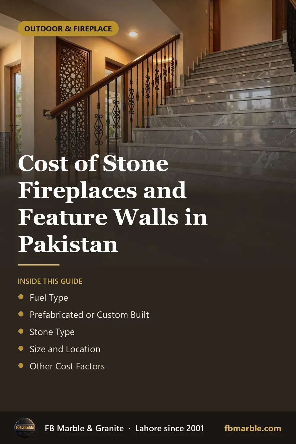 Pinterest graphic: Cost of Stone Fireplaces and Feature Walls in Pakistan – FB Marble guide