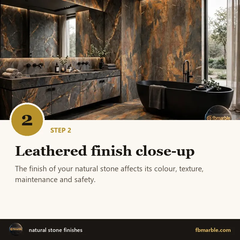 Step 2: Leathered finish close-up – natural stone finishes