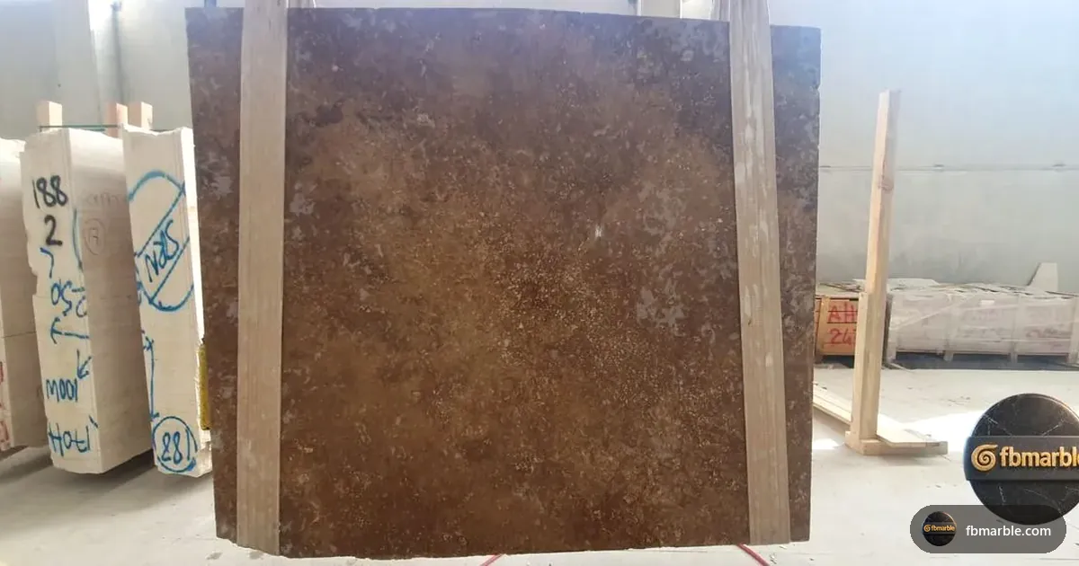 Walnut Travertine slab from FB Marble Lahore, suited to countertop being refinished