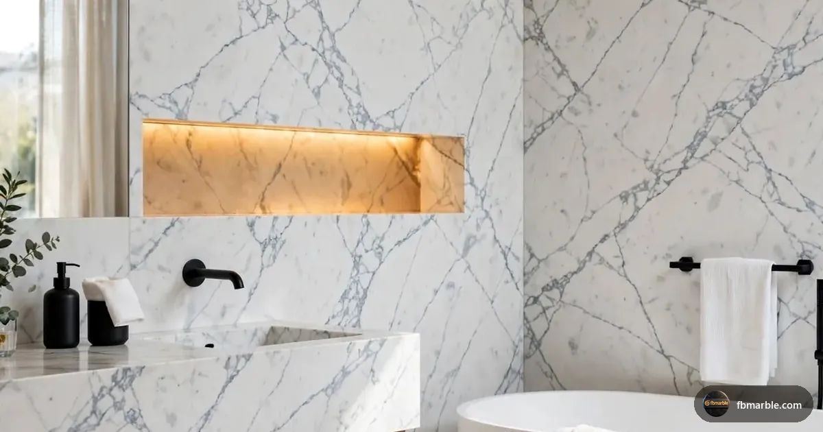 Statuary White Quartz slab from FB Marble Lahore, suited to white cabinets with three countertop options