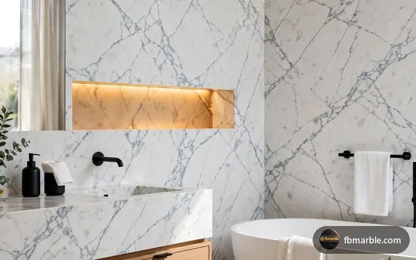 Statuary White Quartz slab from FB Marble Lahore, suited to white cabinets with three countertop options