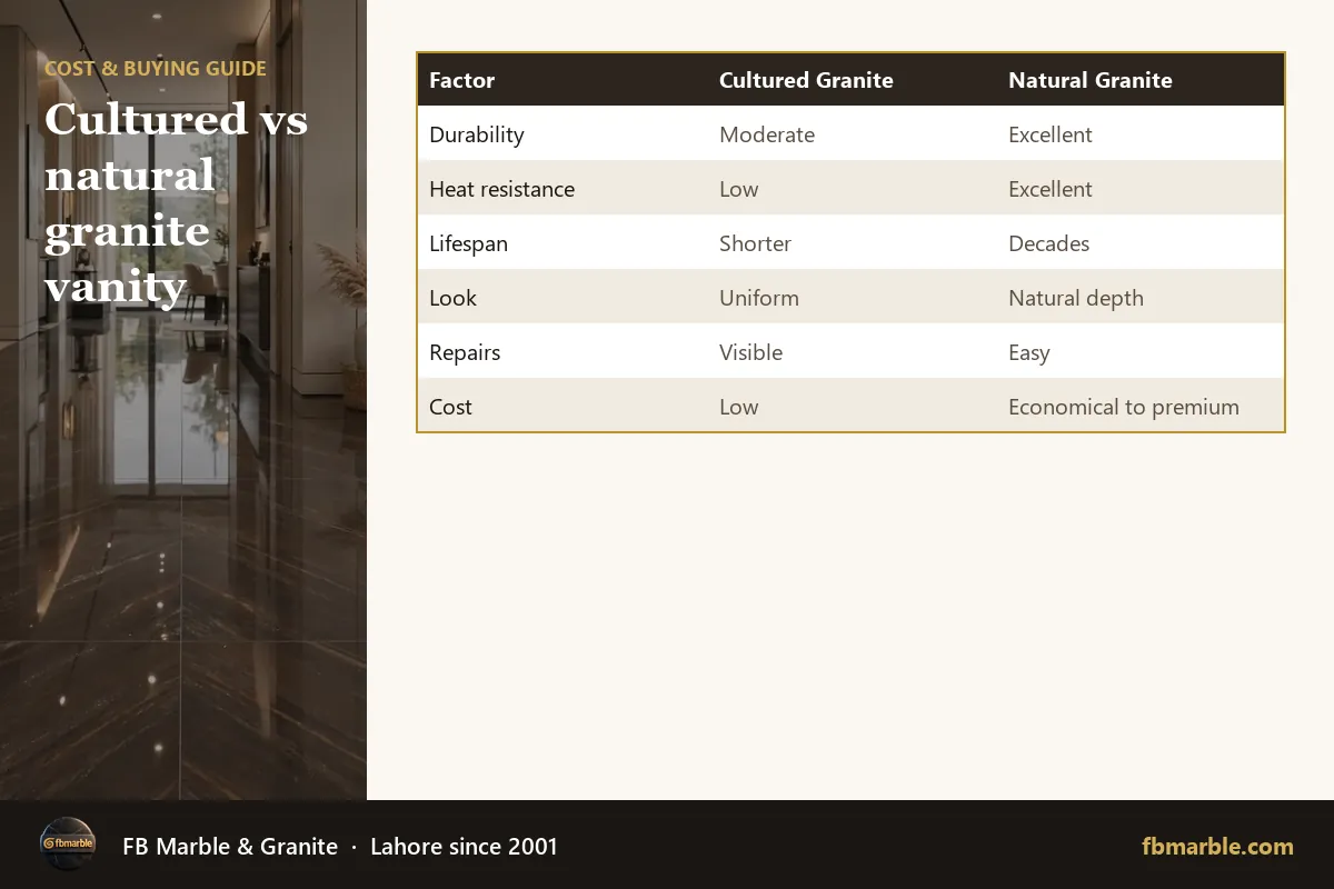 Cultured vs natural granite vanity – cultured granite vanity infographic by FB Marble
