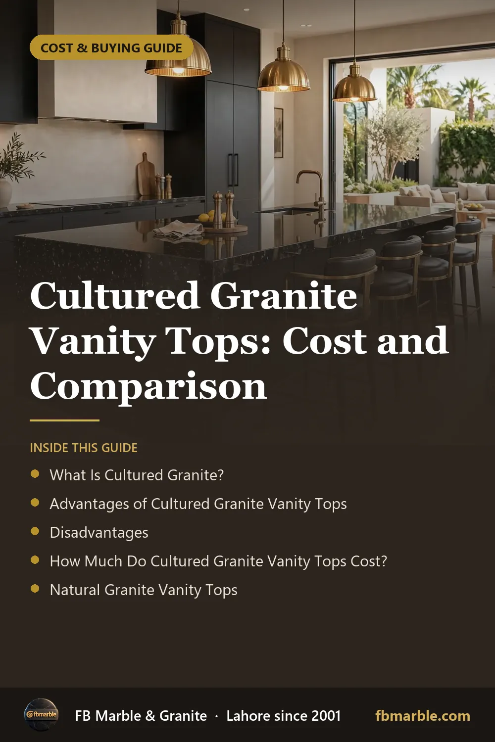Pinterest graphic: Cultured Granite Vanity Tops: Cost and Comparison – FB Marble guide