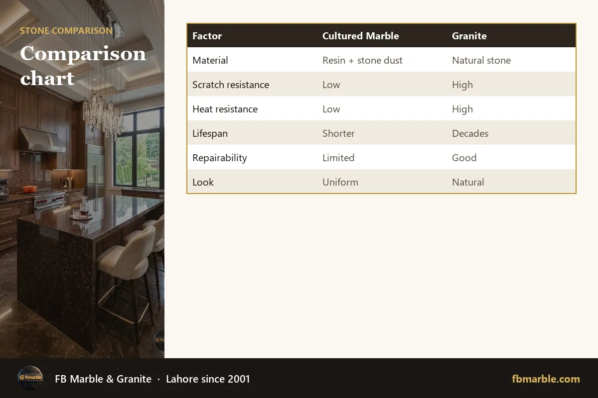 Comparison chart – cultured marble vs granite infographic by FB Marble