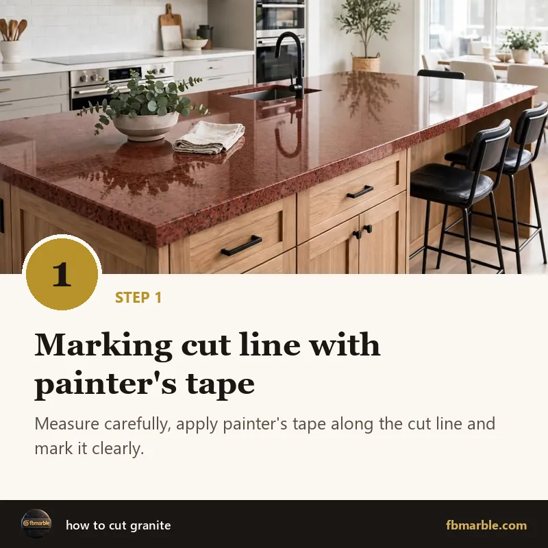 Step 1: Marking cut line with painter's tape – how to cut granite