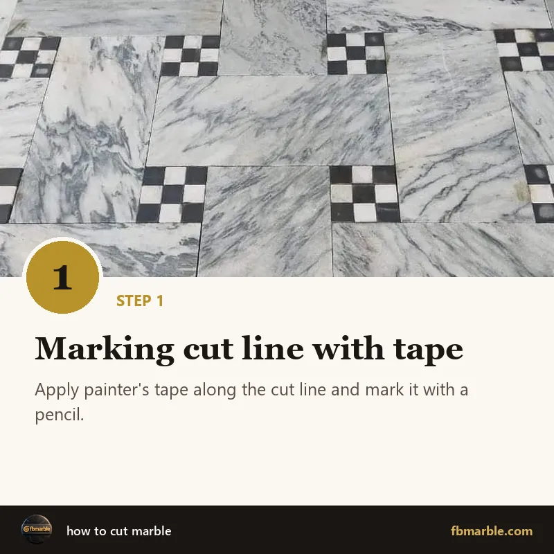 Step 1: Marking cut line with tape – how to cut marble