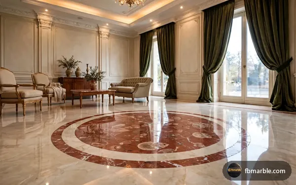 Drawing room with Botticino marble floor and Rosso Verona medallion