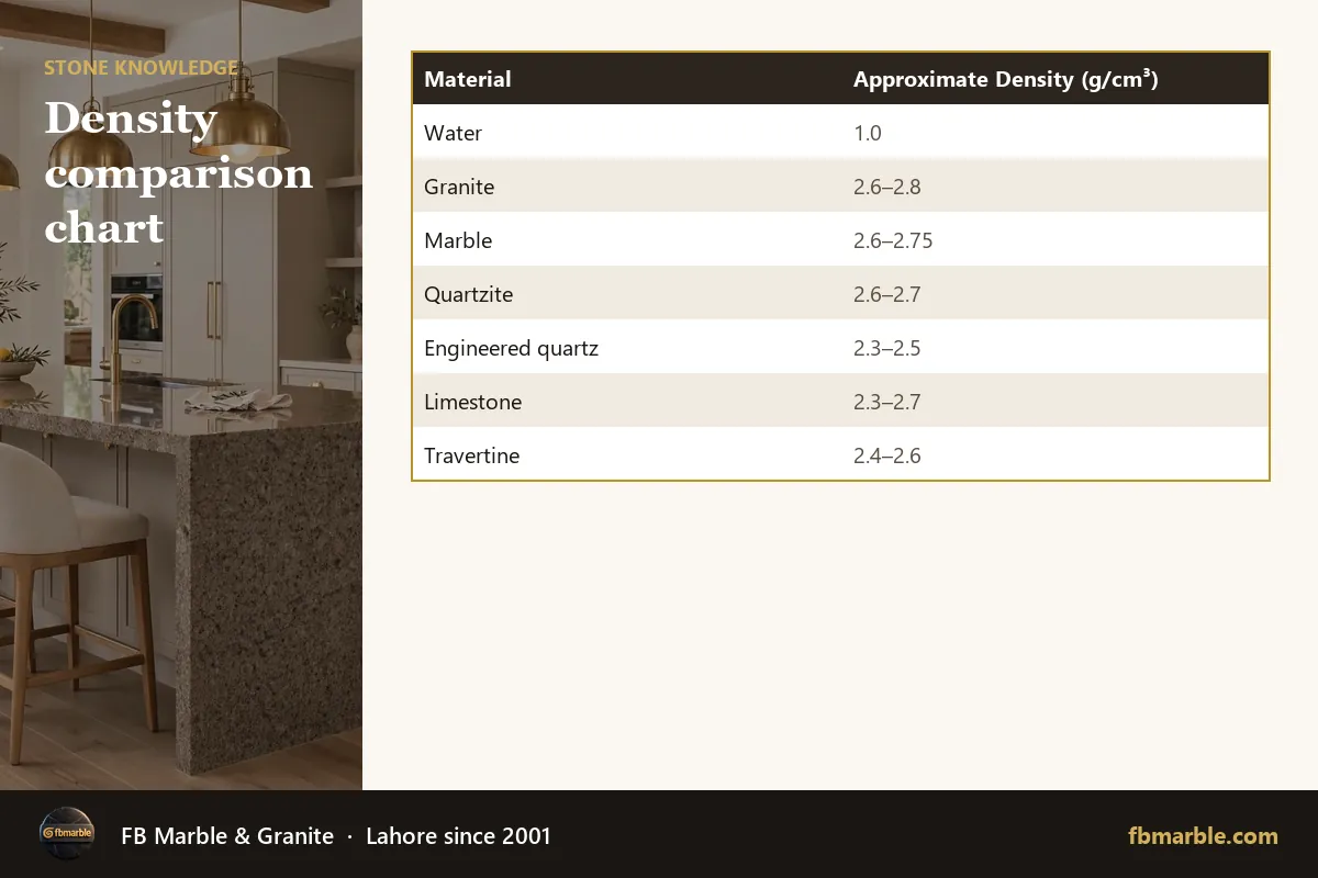 Density comparison chart – density of granite infographic by FB Marble