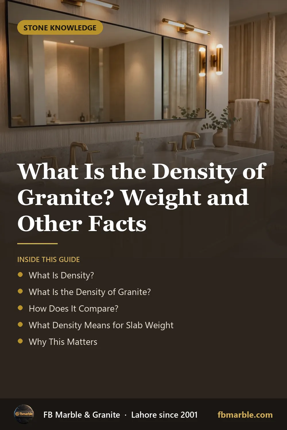 Pinterest graphic: What Is the Density of Granite? Weight and Other Facts – FB Marble guide
