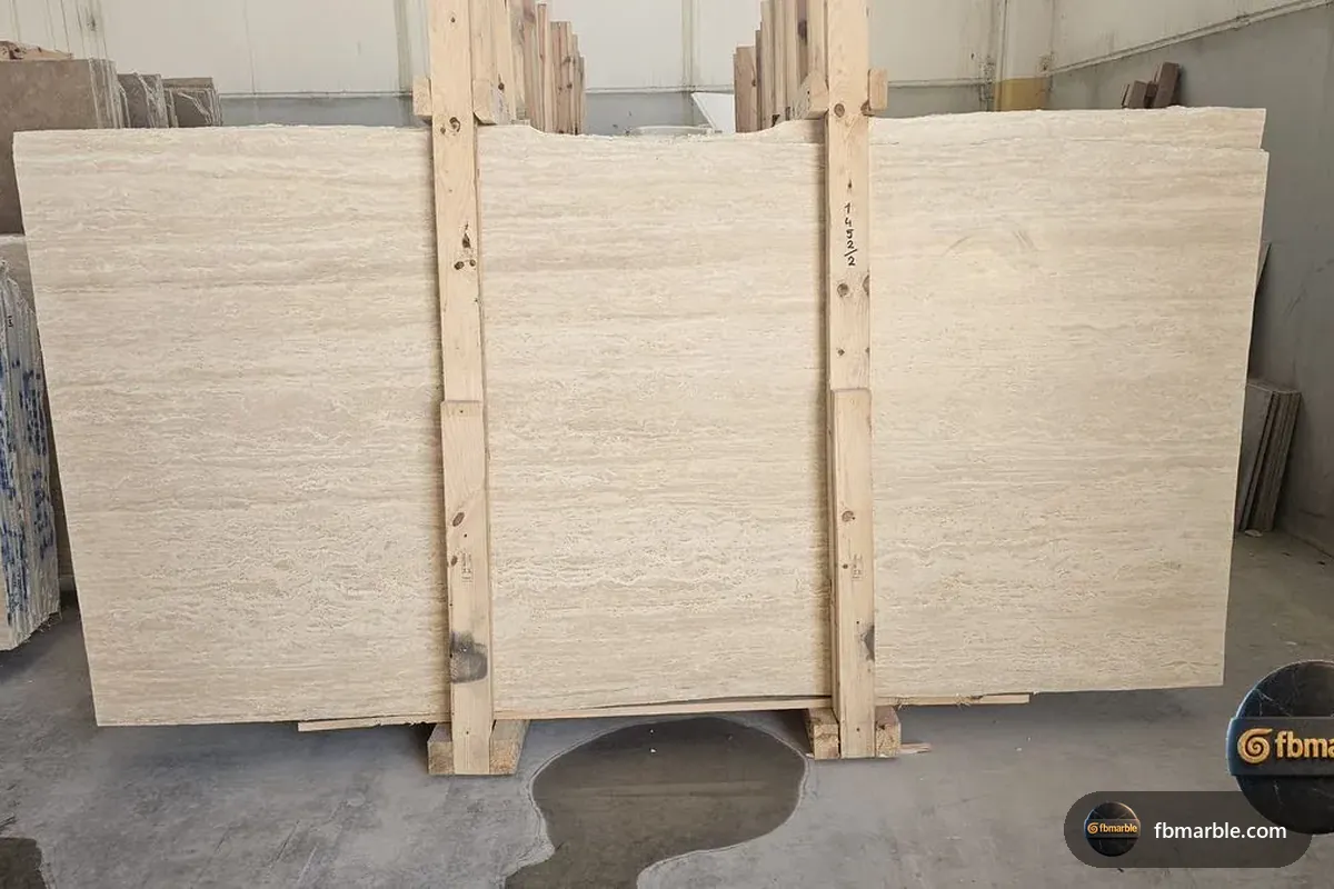 Honed Travertine slab from FB Marble Lahore, suited to honed bathroom floor