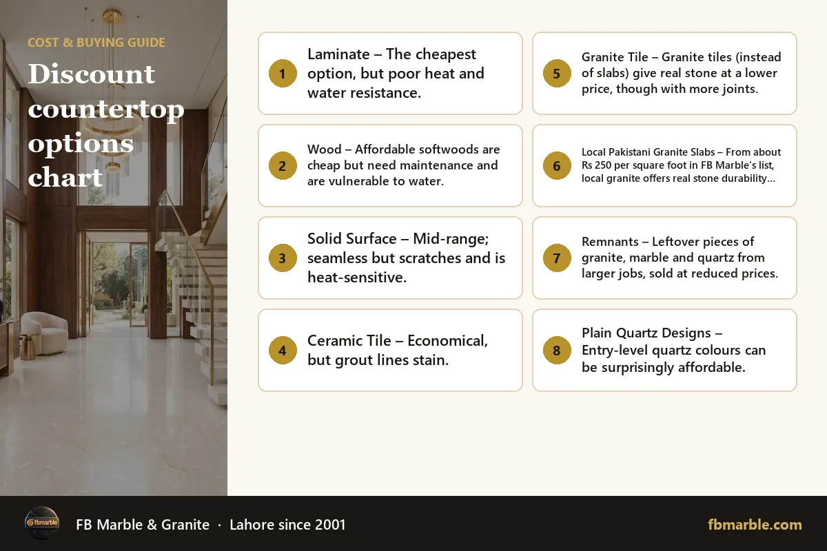 Discount countertop options chart โ discount countertops infographic by FB Marble