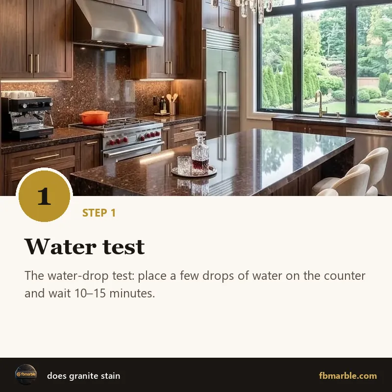 Step 1: Water test – does granite stain