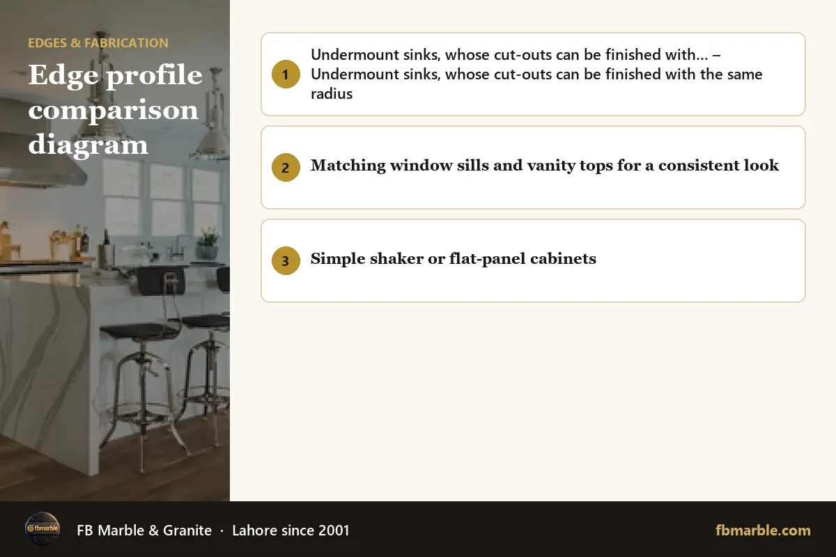 Edge profile comparison diagram – double radius countertop edge infographic by FB Marble