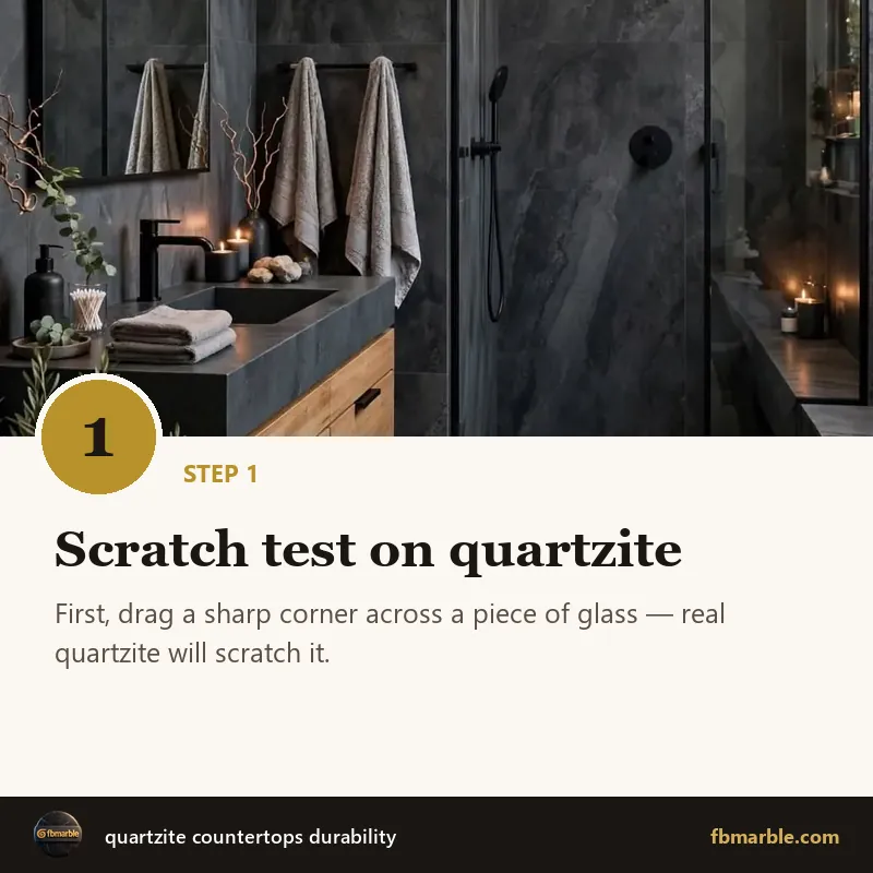 Step 1: Scratch test on quartzite – quartzite countertops durability