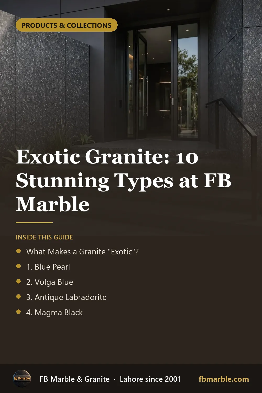 Pinterest graphic: Exotic Granite: 10 Stunning Types at FB Marble – FB Marble guide