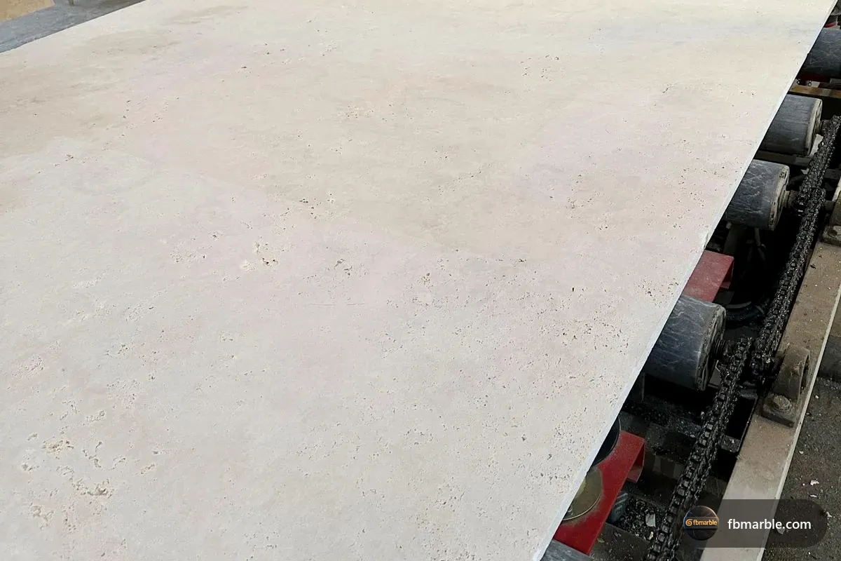 Cross Cut Travertine slab from FB Marble Lahore, suited to travertine shower