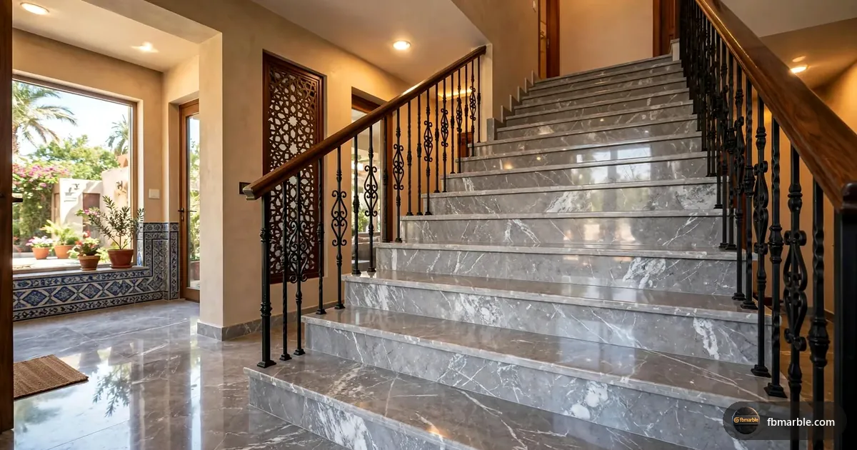 Staircase in Sunny Grey marble
