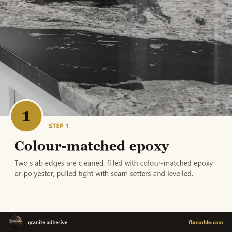 Step 1: Colour-matched epoxy – granite adhesive