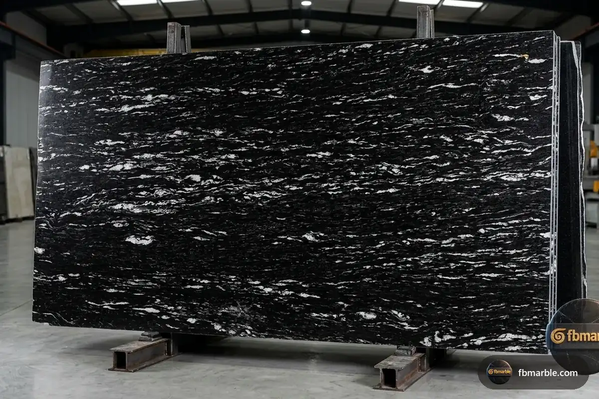 Black Juparana Granite slab from FB Marble Lahore, suited to cut-outs and edge charges illustration