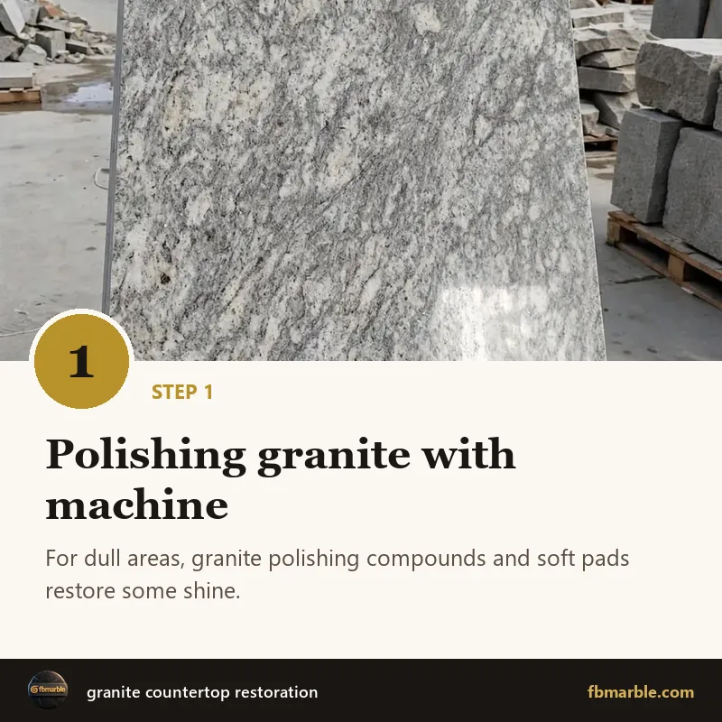 Step 1: Polishing granite with machine – granite countertop restoration