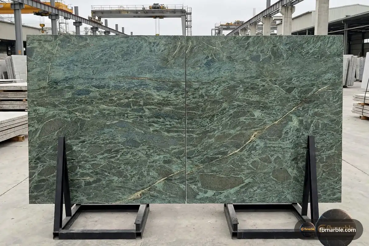 Verde Fantastico Granite slab from FB Marble Lahore, suited to walnut with verde fantastico
