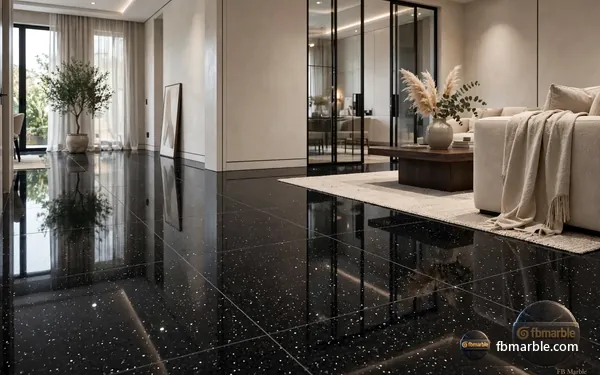 Black Granite slab from FB Marble Lahore, suited to granite crystal close-up
