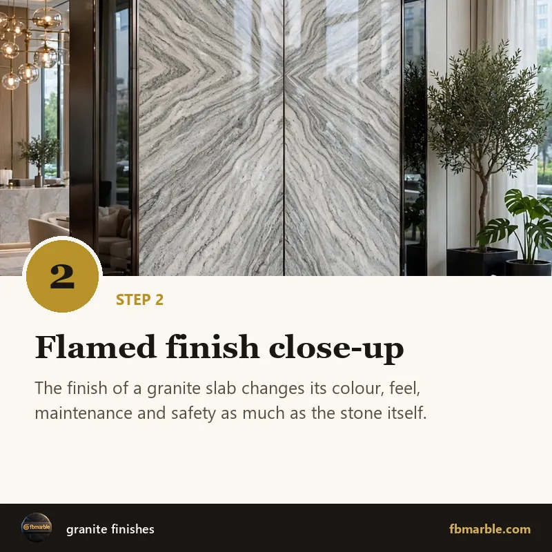 Step 2: Flamed finish close-up – granite finishes