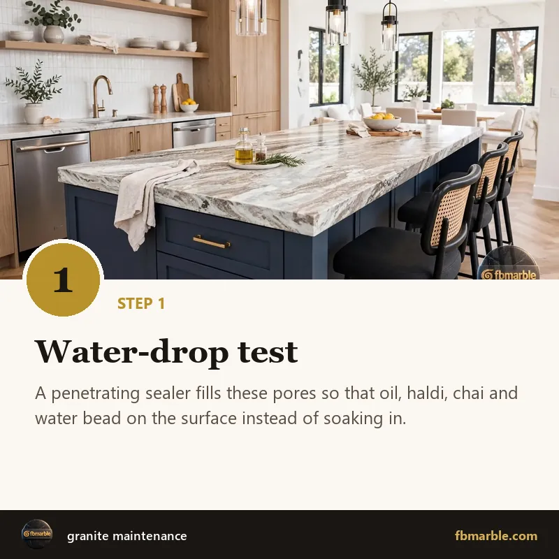 Step 1: Water-drop test – granite maintenance