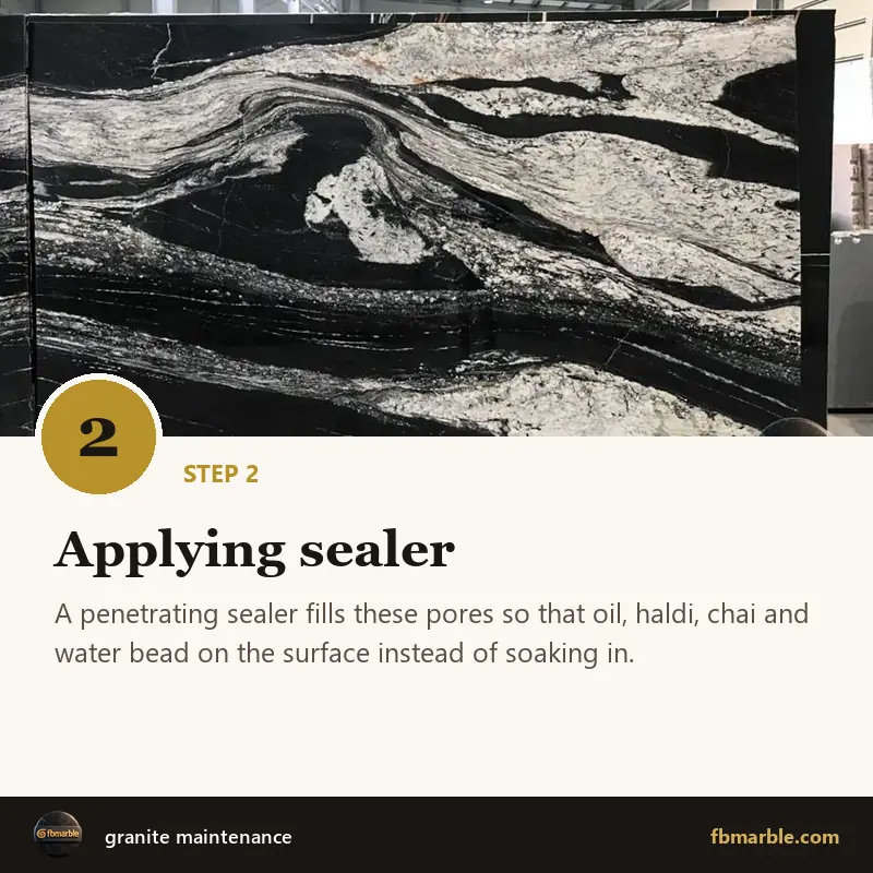 Step 2: Applying sealer – granite maintenance