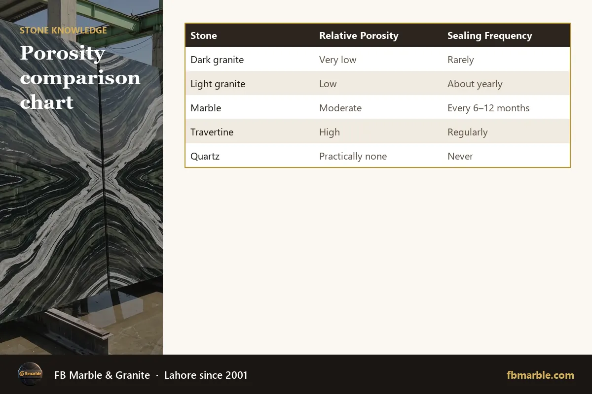 Porosity comparison chart – is granite porous infographic by FB Marble