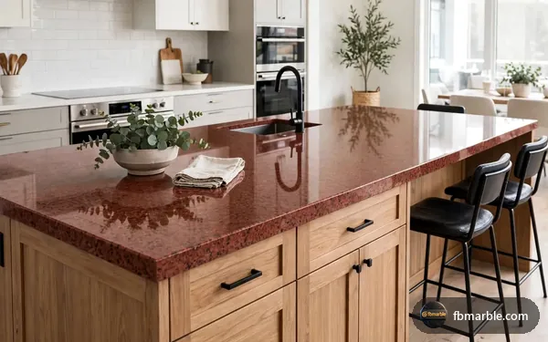Red Rubi Granite slab from FB Marble Lahore, suited to wood-look granite counter