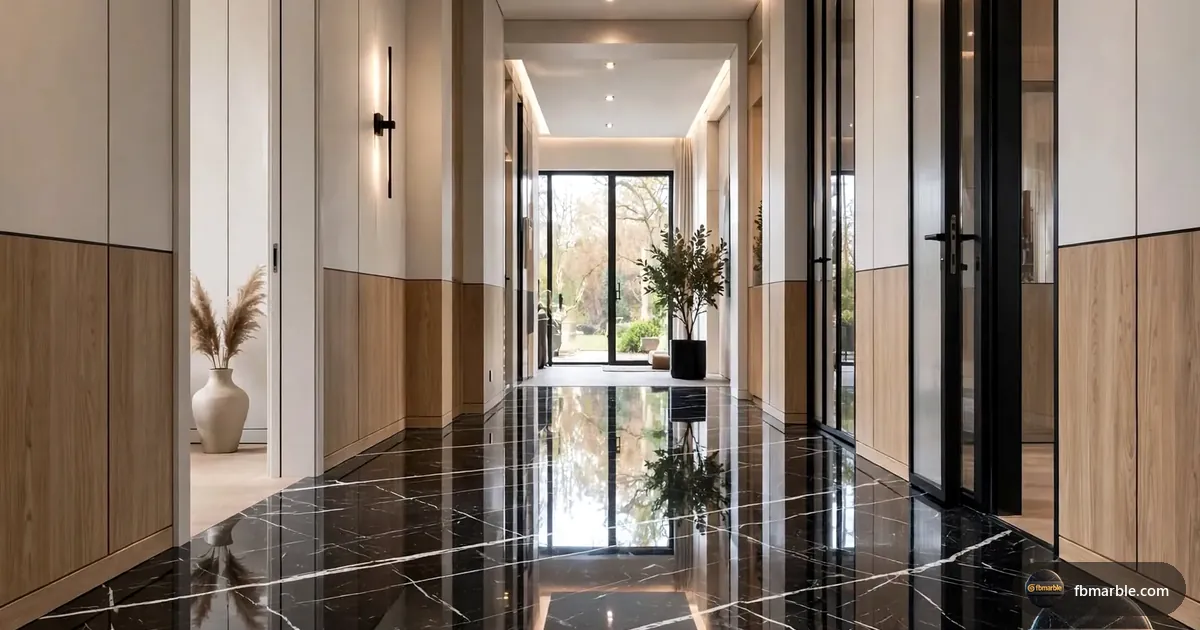 Marquina Black Granite slab from FB Marble Lahore, suited to concrete counter vs granite counter