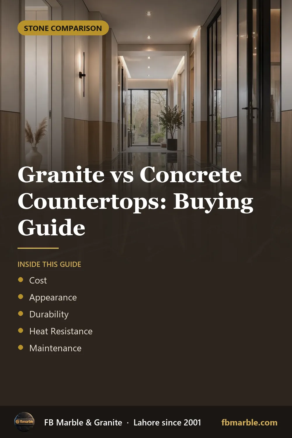 Pinterest graphic: Granite vs Concrete Countertops: Buying Guide – FB Marble guide