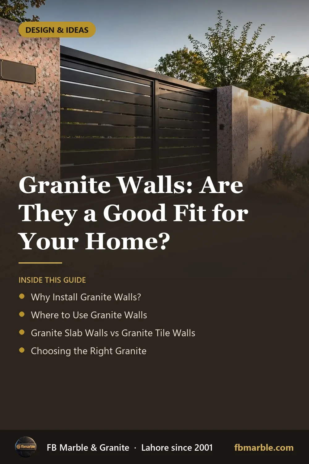 Pinterest graphic: Granite Walls: Are They a Good Fit for Your Home? – FB Marble guide