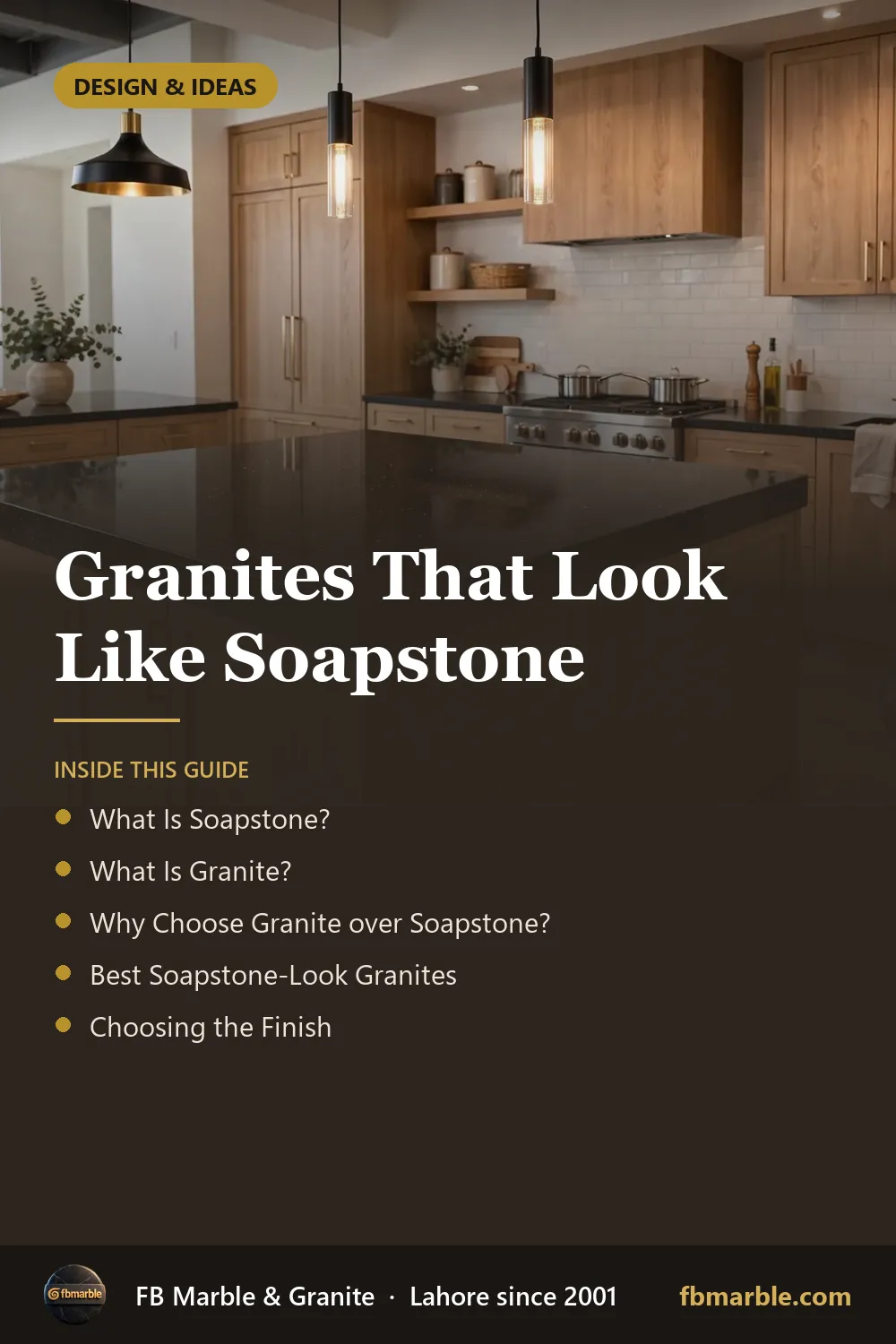 Pinterest graphic: Granites That Look Like Soapstone – FB Marble guide