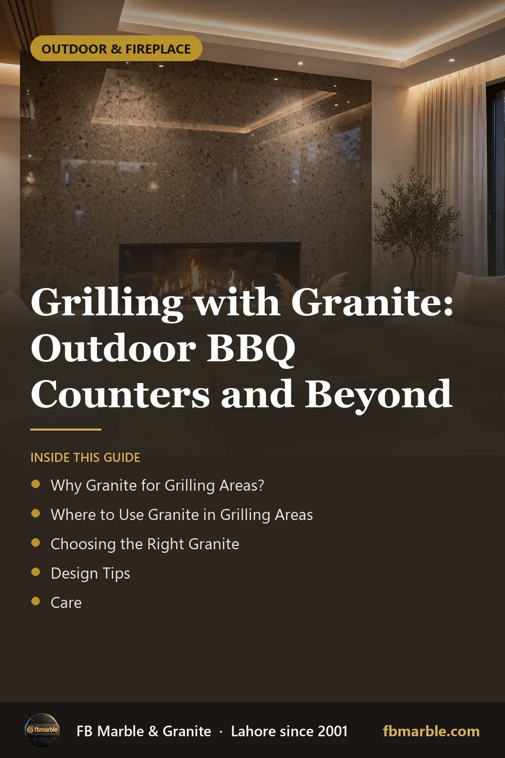 Pinterest graphic: Grilling with Granite: Outdoor BBQ Counters and Beyond – FB Marble guide