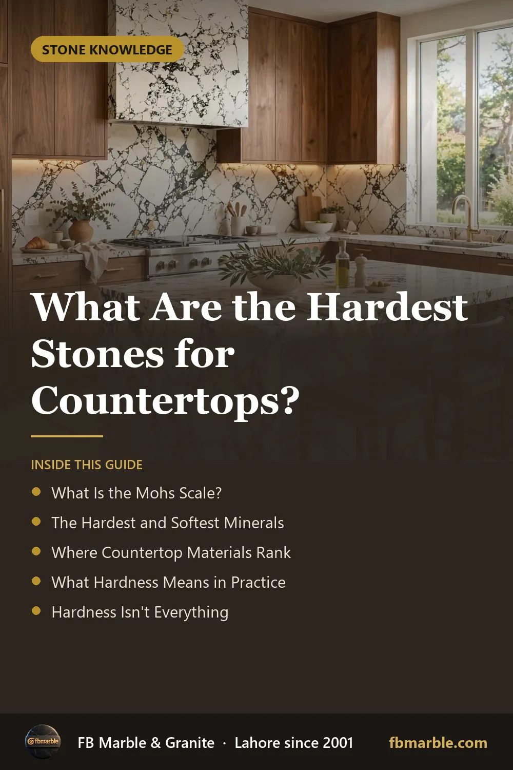 Pinterest graphic: What Are the Hardest Stones for Countertops? – FB Marble guide