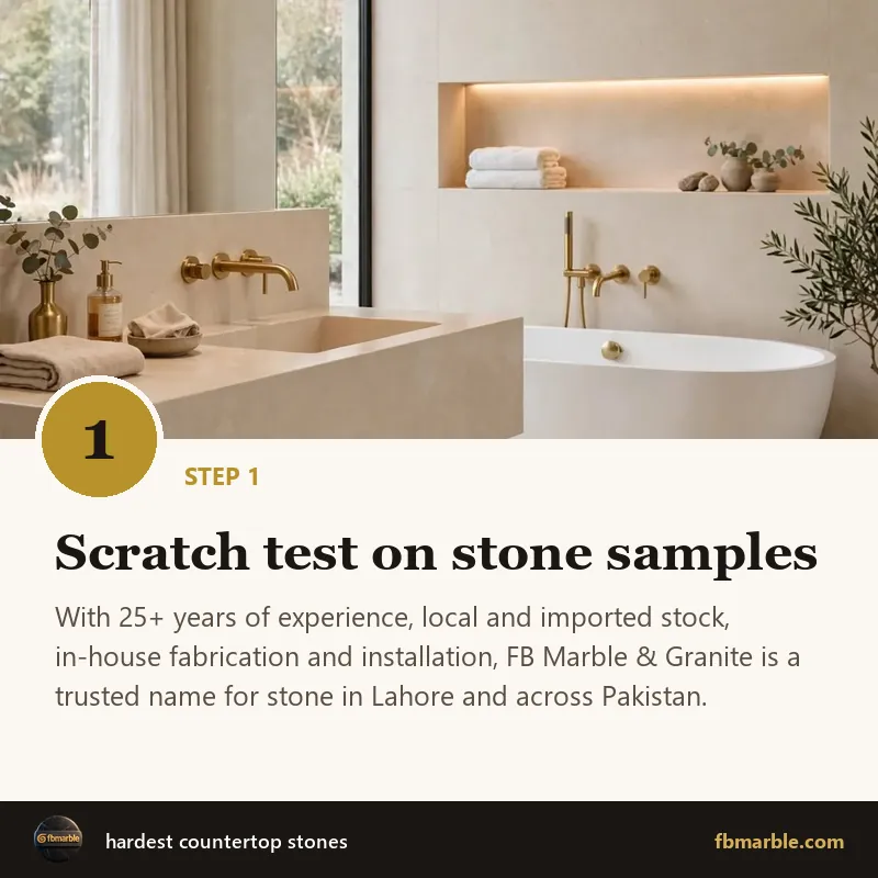 Step 1: Scratch test on stone samples – hardest countertop stones