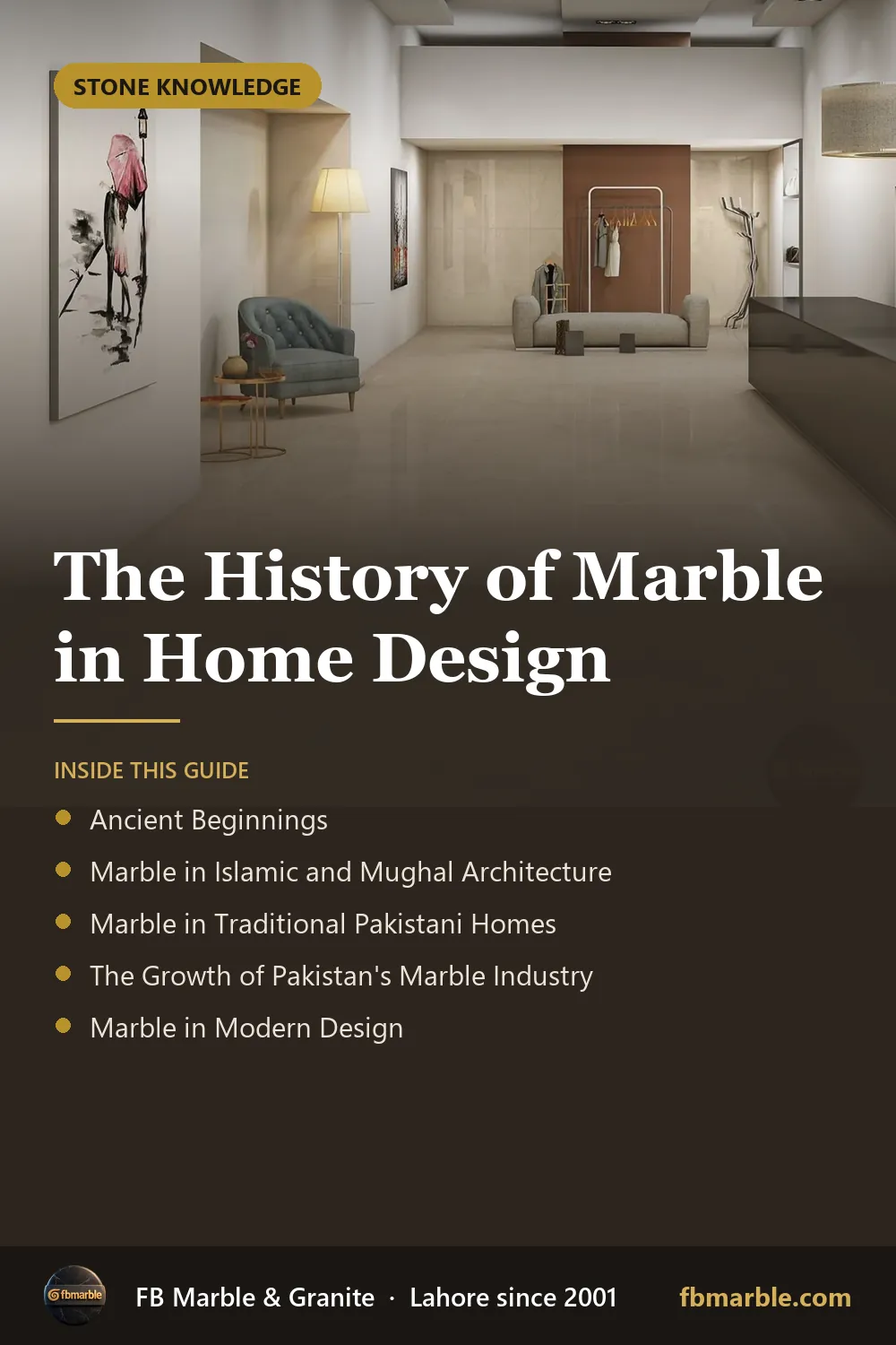 Pinterest graphic: The History of Marble in Home Design – FB Marble guide