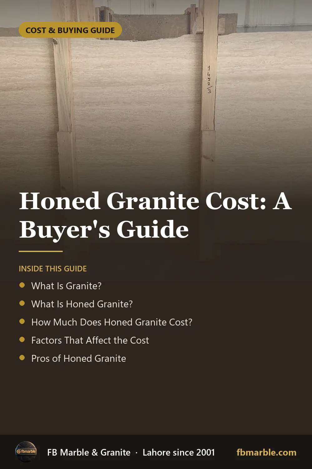Pinterest graphic: Honed Granite Cost: A Buyer's Guide – FB Marble guide
