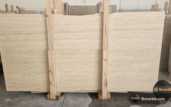 Honed Travertine slab from FB Marble Lahore, suited to honed black granite counter