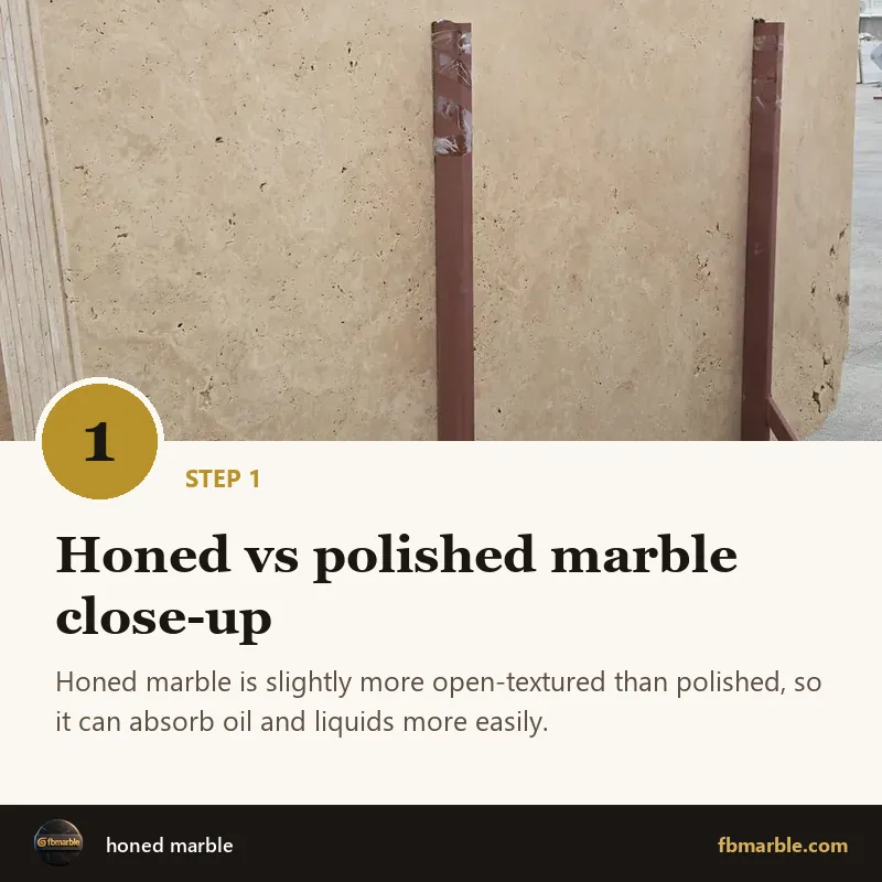 Step 1: Honed vs polished marble close-up – honed marble