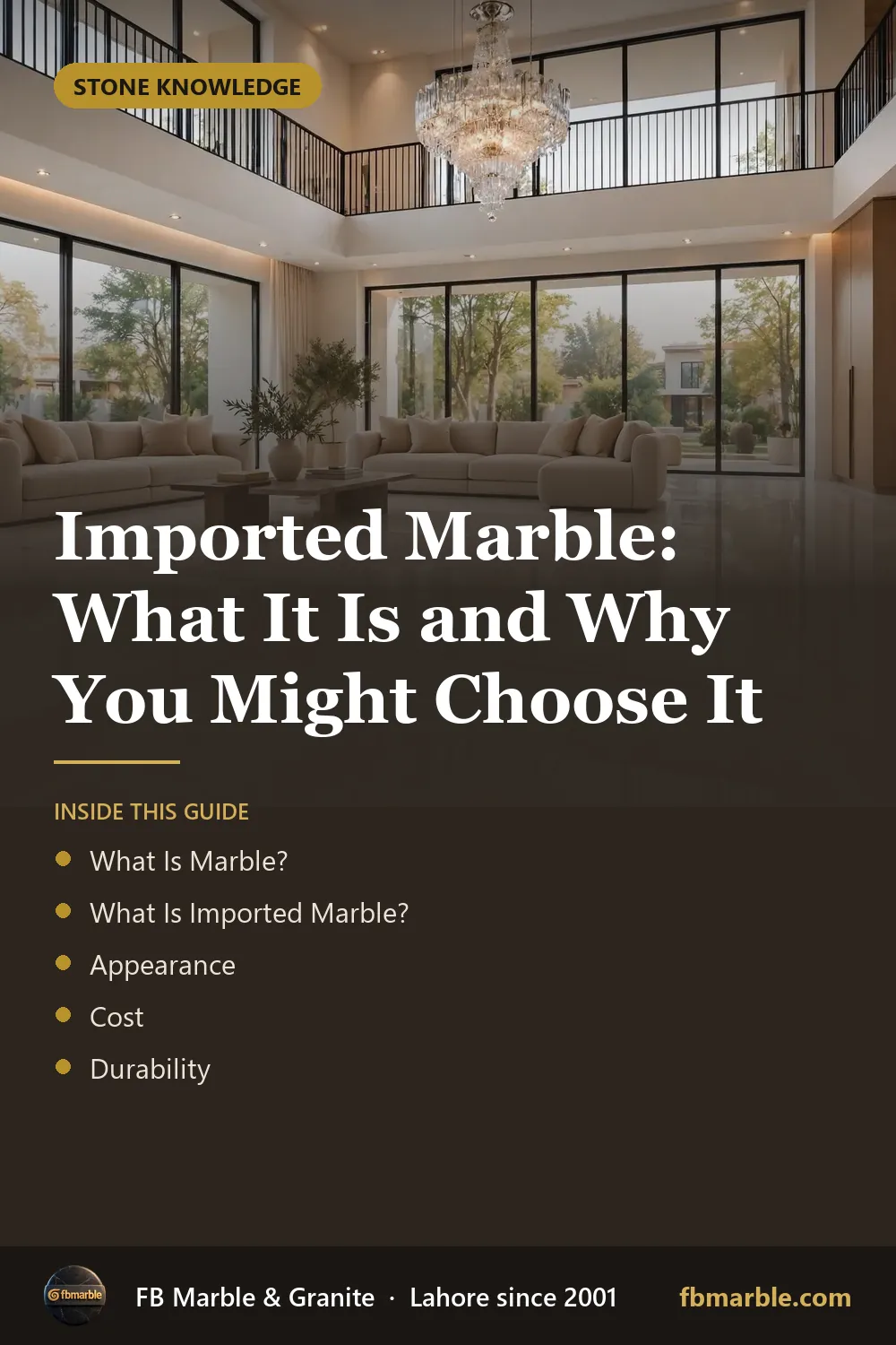 Pinterest graphic: Imported Marble: What It Is and Why You Might Choose It – FB Marble guide