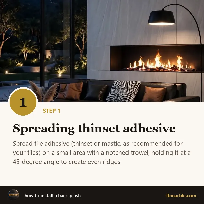 Step 1: Spreading thinset adhesive – how to install a backsplash