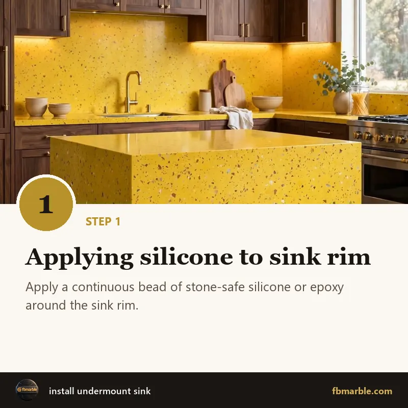 Step 1: Applying silicone to sink rim – install undermount sink