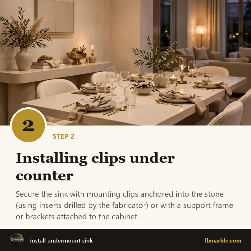 Step 2: Installing clips under counter – install undermount sink