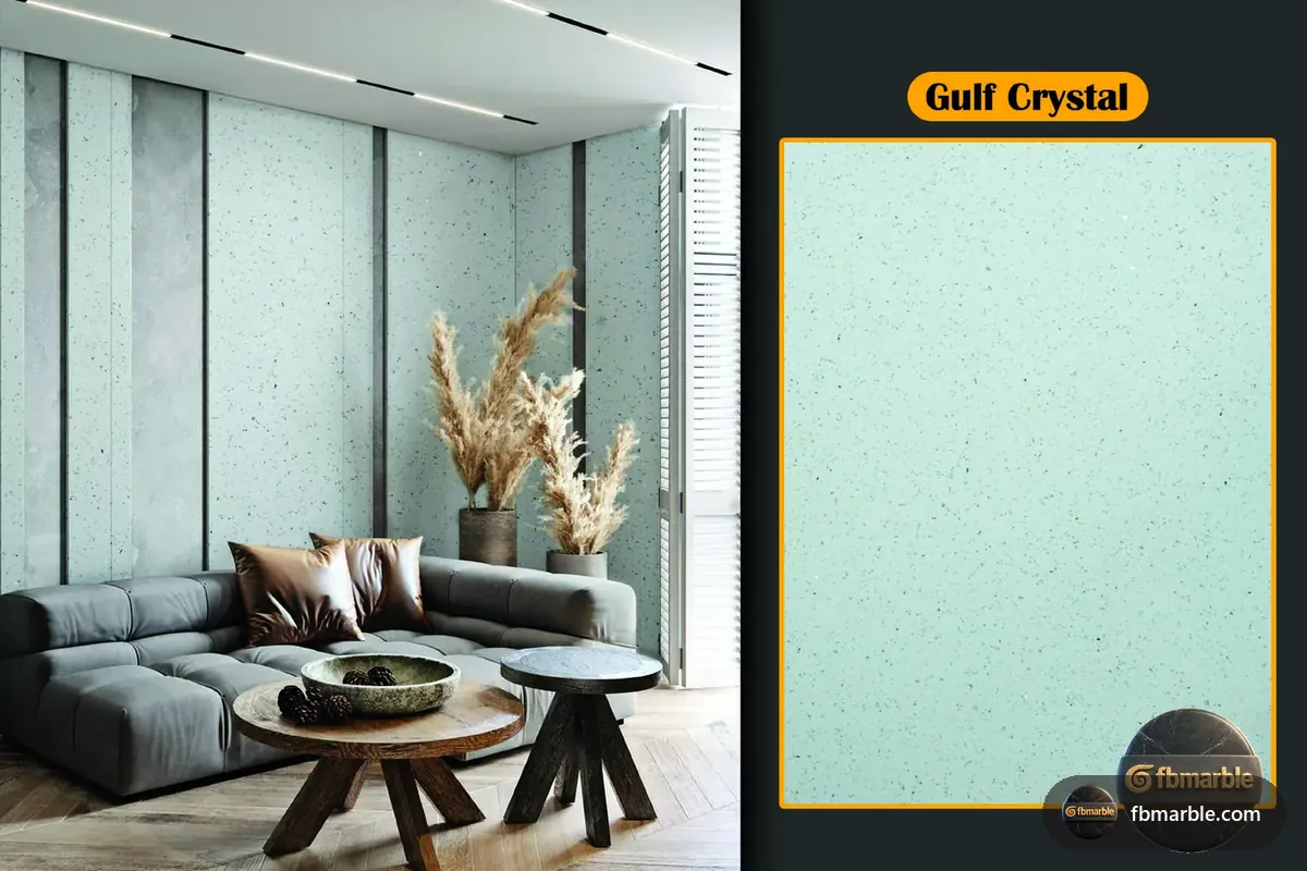 Gulf Crystal Quartz slab from FB Marble Lahore, suited to products to avoid