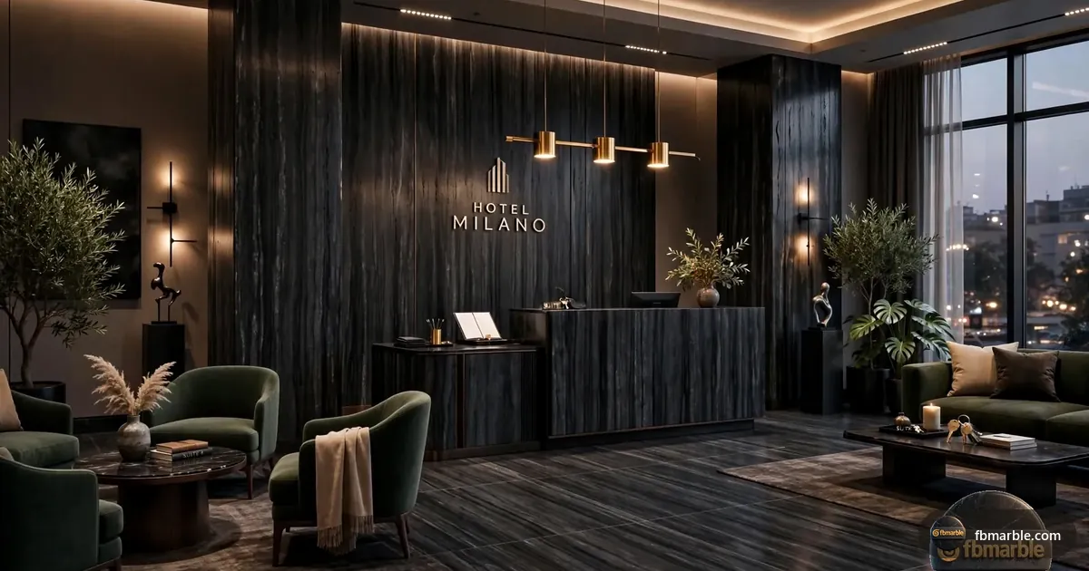 Milan Black Travertine Cover Porcelain slab from FB Marble Lahore, suited to stone kitchen island