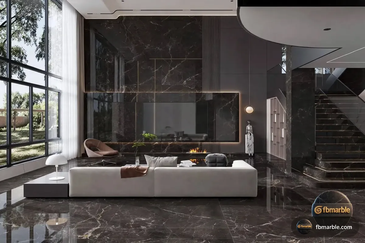 Quiet Gray Brown Porcelain slab from FB Marble Lahore, suited to corner storage solution